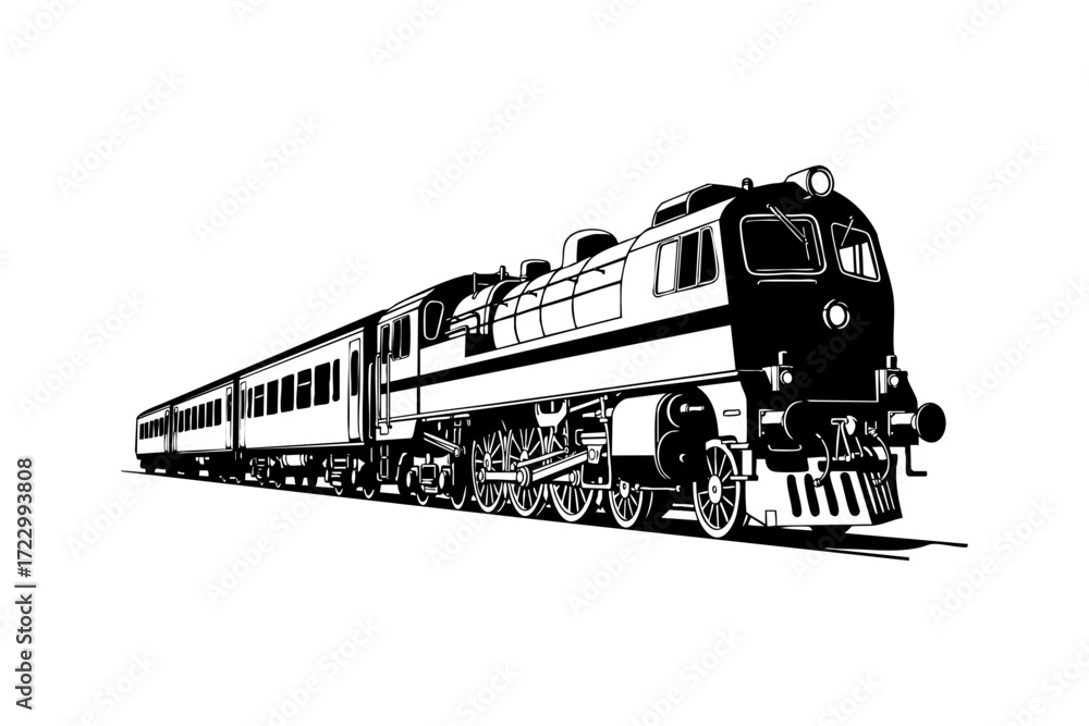 Obraz premium Black and White Line Art Object Illustration of Train