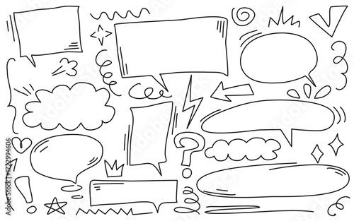 Hand drawn doodle elements - star, arrow, crown, cloud, speech bubble, highlight, lines. Set of ink sketches of cute simple symbols and scribbles for social media, planner design, and creative
