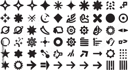 Vector icons set: stars, arrows, gears, and more - downloadable graphics eps silhouette