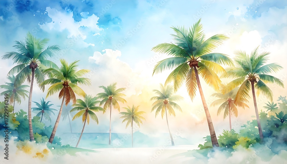 Obraz premium Watercolor tropical landscape