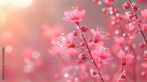 Dreamy Pink Blossoms, A Captivating Macro Shot of Delicate Floral Beauty