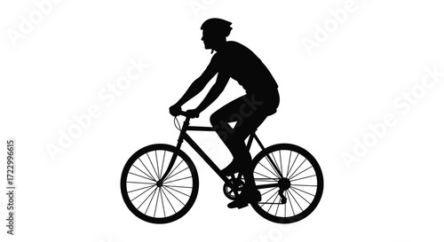 A cyclist riding a bicycle depicted in a striking black silhouette