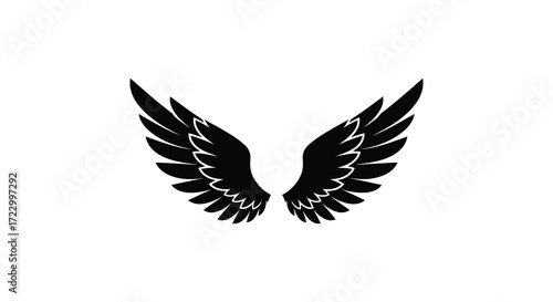Dramatic black wings spread outwards a striking and simple design silhouette