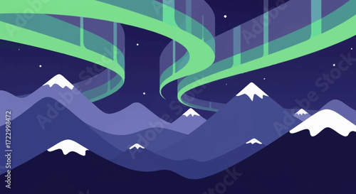 Vibrant Aurora Borealis over Majestic Snow-Capped Mountains at Night.
