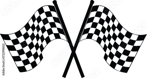 Crossed checkered flags waving, a symbol of victory, speed, and competition, perfect for racing event promotions, motorsport branding, and winning business concepts.