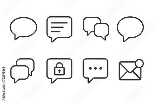 Set of communication icons featuring chat bubbles and secure messaging symbols