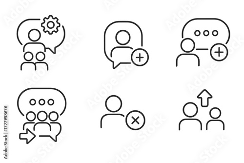 Minimalist icons of teamwork, communication, collaboration, and user management