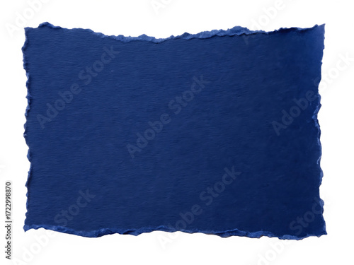 Rough Edged Dark Blue Paper Sheet With White Border On torn ripped isolated on a transparent background
