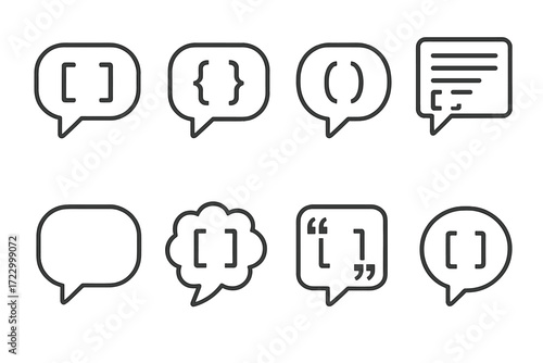 Set of eight speech bubbles with various bracket styles