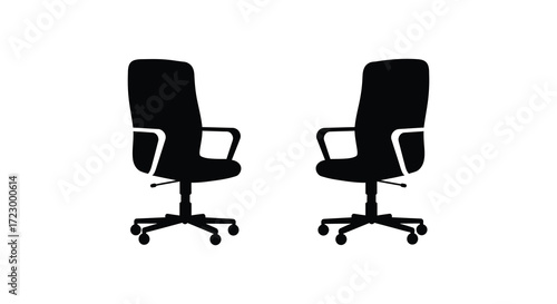 Two office chairs facing forward a striking black shape silhouette