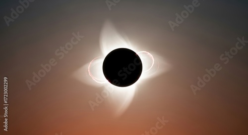 Dramatic solar eclipse showing the corona and prominences over the horizon