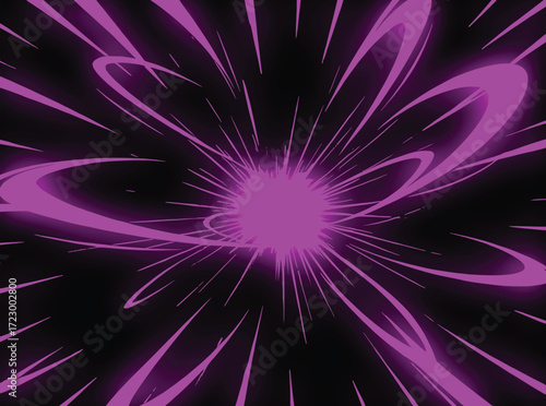 anime Purple Energy Burst ,Cosmic Starburst, Abstract Purple Light Effect, Galactic Radiance, Vortex of Violet
