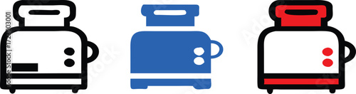Retro toaster icon black, orang, blue and white kitchen appliance breakfast food toast two slice 
