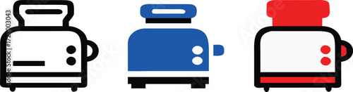 Retro toaster icon black, orang, blue and white kitchen appliance breakfast food toast two slice 
