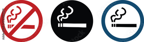 No smoking no vaping and smoking area sign set. Forbidden sign icon isolated on white background vector illustration.  
