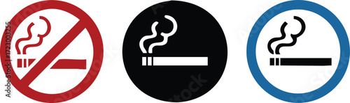 No smoking no vaping and smoking area sign set. Forbidden sign icon isolated on white background vector illustration.  

