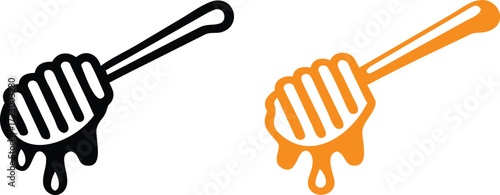 Honey Dipper with Dripping Honey, Outline Icon, vector illustration 
