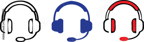 Customer service icon. Contact support agent button. Headset with speech bubble vector illustration. Call center operator symbol. . Earphones with microphone speech bubble. 
