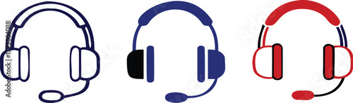 Customer service icon. Contact support agent button. Headset with speech bubble vector illustration. Call center operator symbol. . Earphones with microphone speech bubble. 