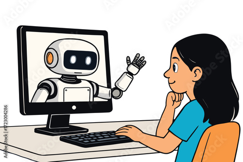 AI Tutoring Learning Together illustration, AI helping people, AI Assistance illustration