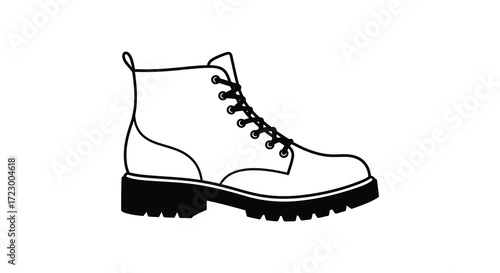 Simple black and white drawing of a single combat boot silhouette