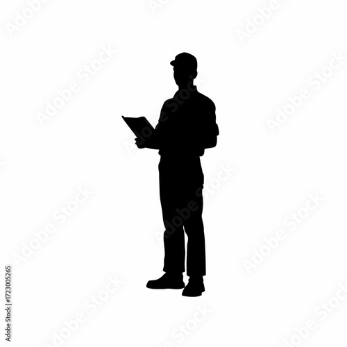 Silhouette of parole officer presenting community service report white background silhouette