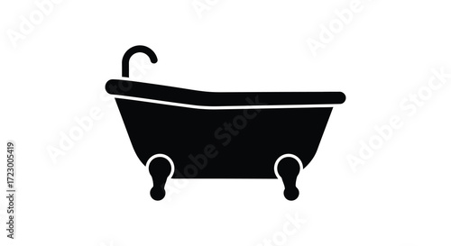 Classic clawfoot bathtub icon in a simple elegant black silhouette