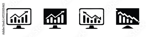 Financial charts showing market trends on computer screens, illustrating both growth and decline, perfect for reports, presentations, or visualizing economic performance