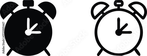 Simple illustration of a black alarm clock icon 
