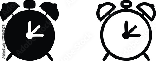 Simple illustration of a black alarm clock icon 

