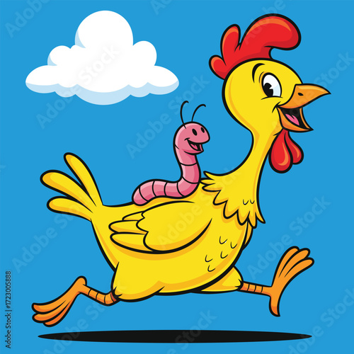 vector illustration of chicken and worms