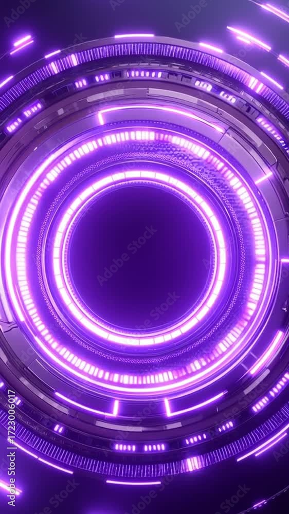 Futuristic hud glowing purple loop creating dynamic circular tunnel effect with vibrant light smooth motion advanced technology abstract digital interface design