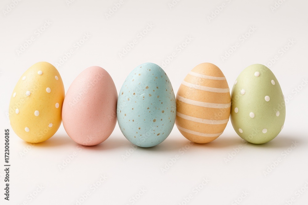 Fototapeta premium Vibrantly Colored Decorative Eggs Arranged Neatly Against a Soft Background, Perfect for Celebrating Spring Festivals and Easter Traditions.