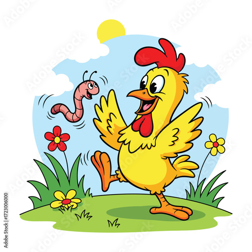 vector illustration of chicken and worms