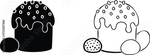 Solid glyph vector icon of a sweet muffin or cupcake for a bakery dessert representing a delicious homemade pastry and party snack food 
