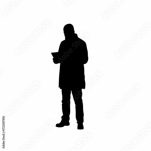 Parole officer reading psychological evaluation report silhouette