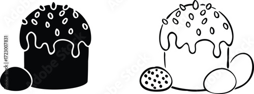 Solid glyph vector icon of a sweet muffin or cupcake for a bakery dessert representing a delicious homemade pastry and party snack food 
