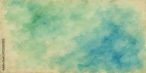 Abstract, vintage blue watercolor texture of a sunny, fluffy cloudscape in the summer sky with a light grunge atmosphere