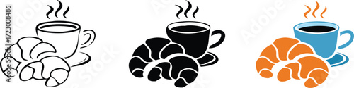 breakfast coffee croissant icon sign vector 
