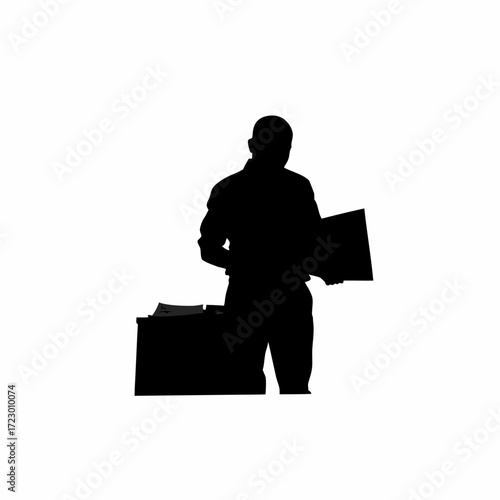 Parole officer reviewing case files on desk silhouette