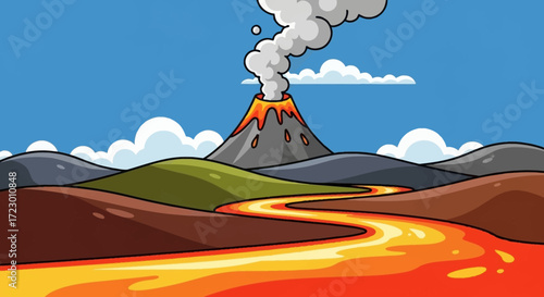 Volcano Erupting with Flowing Lava.