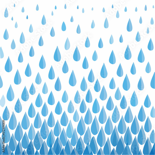 Watercolor Raindrops Background Seamless Pattern of Blue Droplets on White