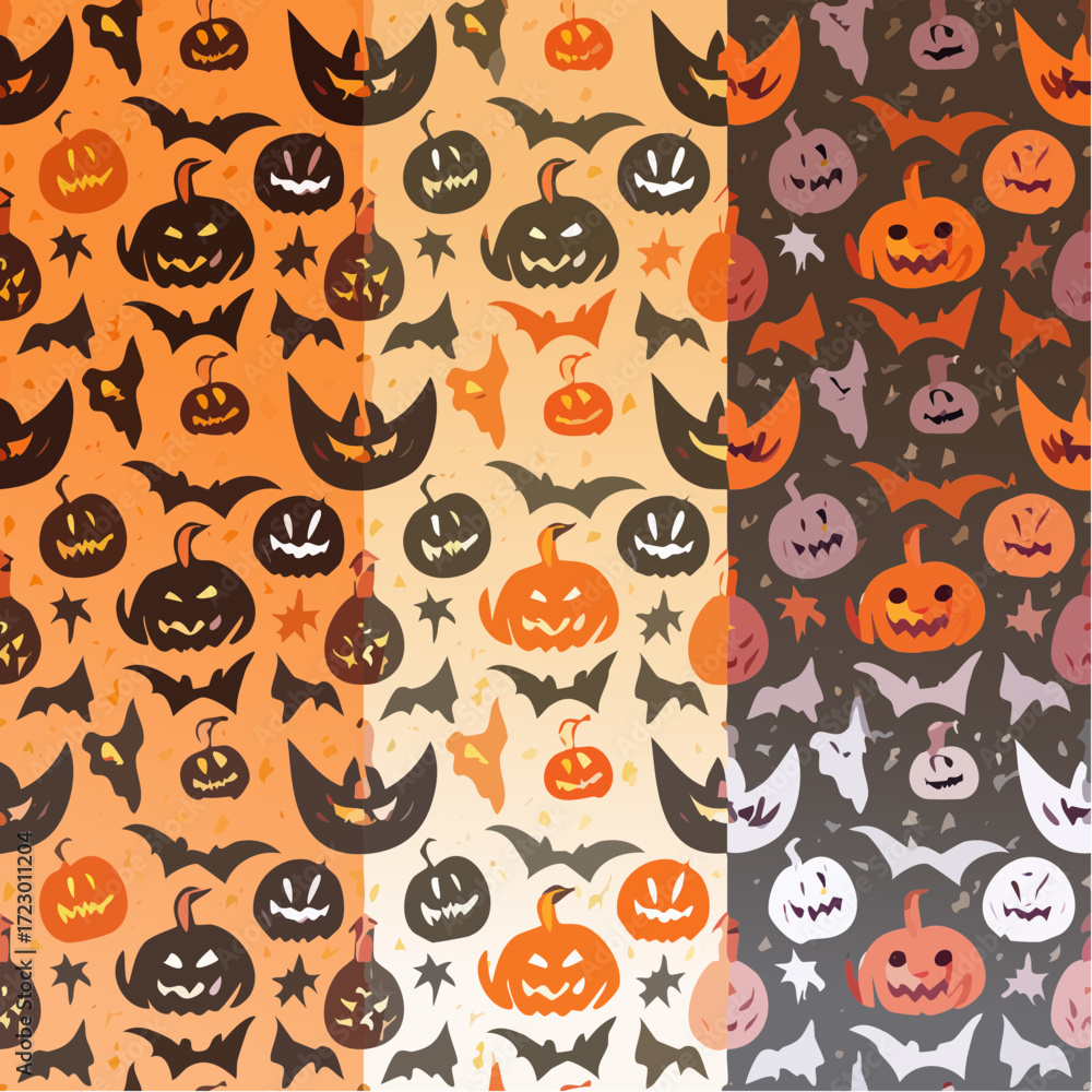 Obraz premium Halloween Jack o Lantern Seamless Pattern Spooky Pumpkins and Bats for Autumn Decoration