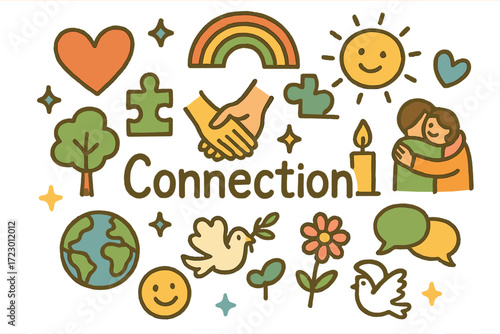 Wallpaper Mural Doodle Connection Collage. Connection. Hand-drawn doodle illustration of Connection. Two hands touching, heart Torontodigital.ca