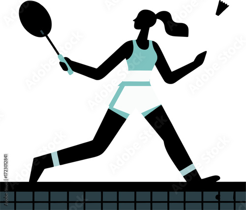 Female badminton athletes are playing