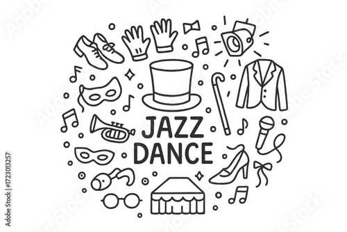 Jazz Dance Doodle Art. Jazz Dance. Hand-drawn doodle illustration of Jazz Dance. In the middle, one slightly