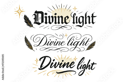 Divine Light Calligraphy. Divine light. Create a calligraphy lettering illustration of the phrase: Divine