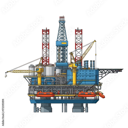 Offshore Oil Rig Platform Illustration Industrial Marine Structure