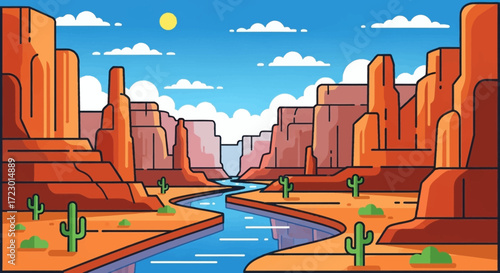 Winding River Through a Grand Canyon Landscape.
