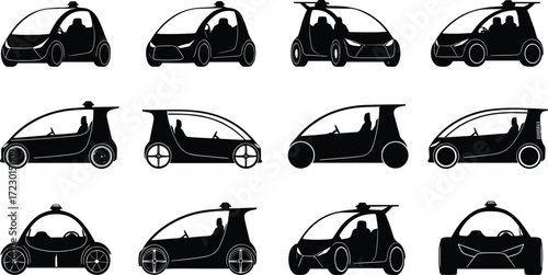 Futuristic car silhouettes, autonomous vehicles, electric cars, modern transport, innovation, smart mobility, concept design, technology, future driving, automotive industry, progress